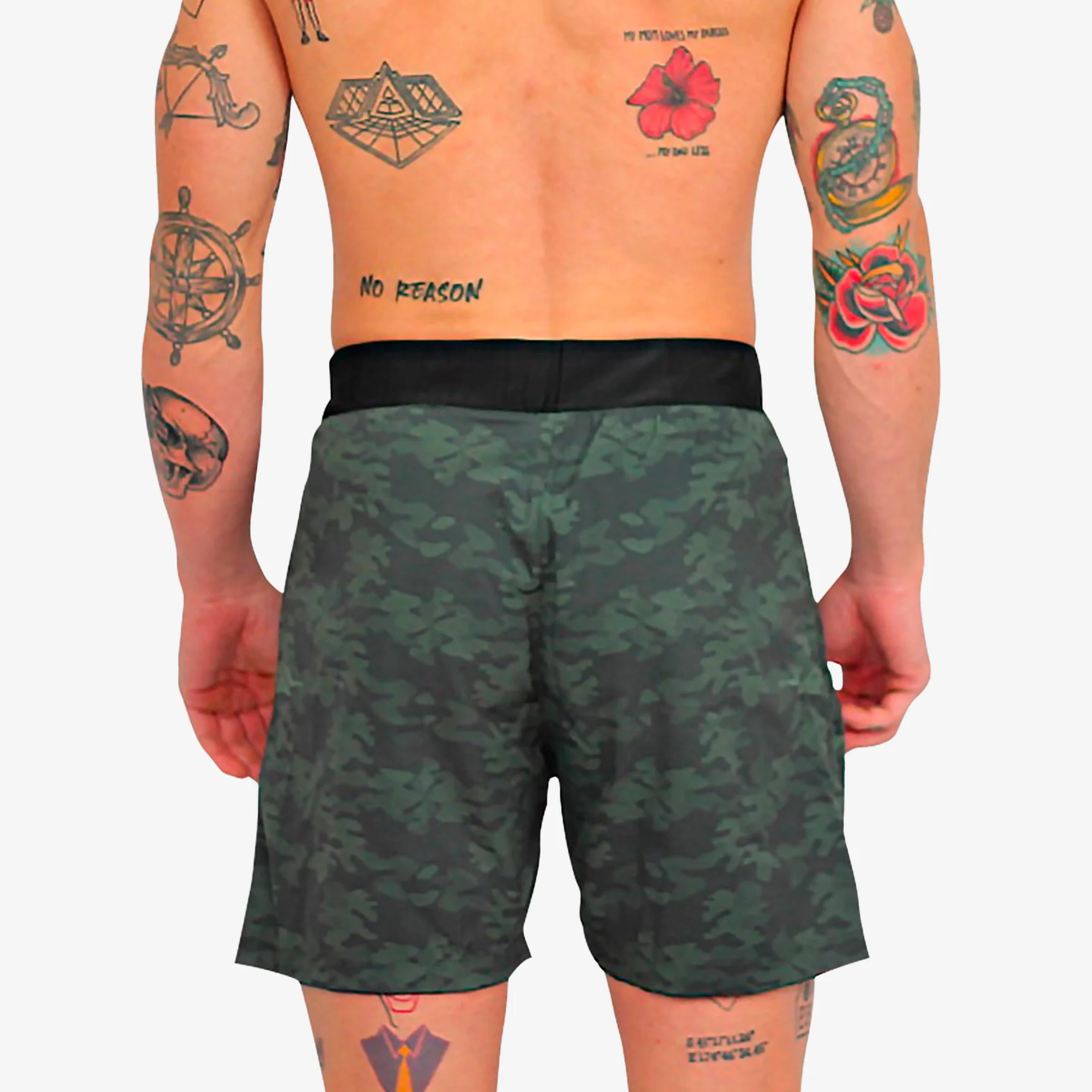 JUSTHANG NEVER GIVE UP CAMO MEN'S SHORTS