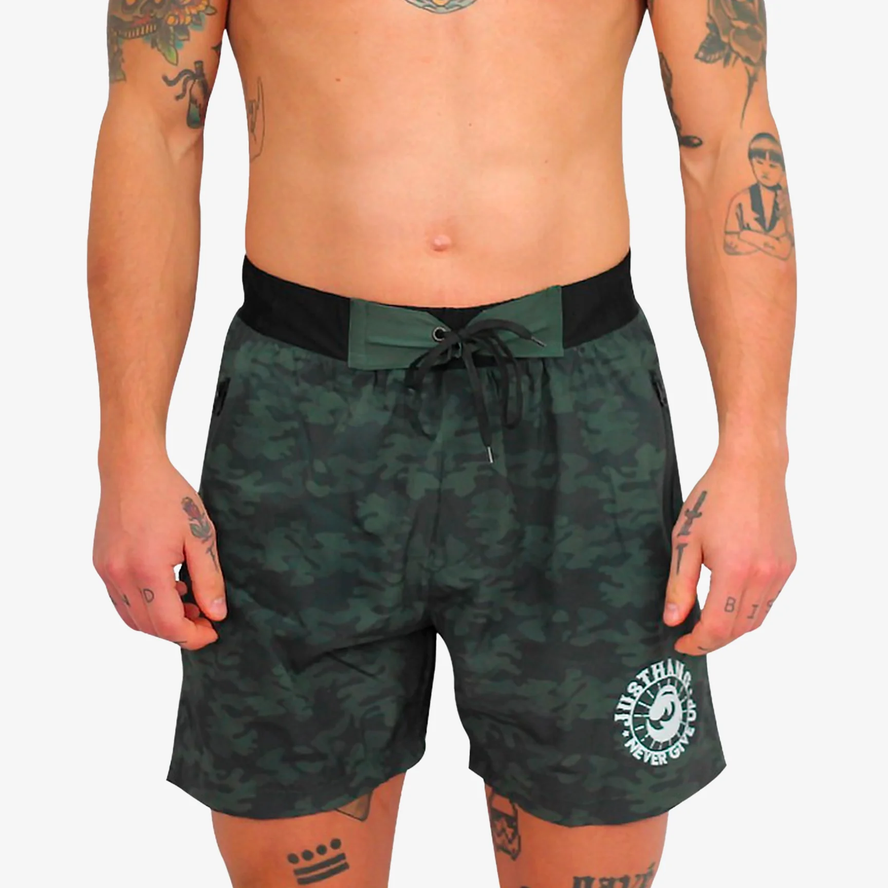 JUSTHANG NEVER GIVE UP CAMO MEN'S SHORTS - Image 3